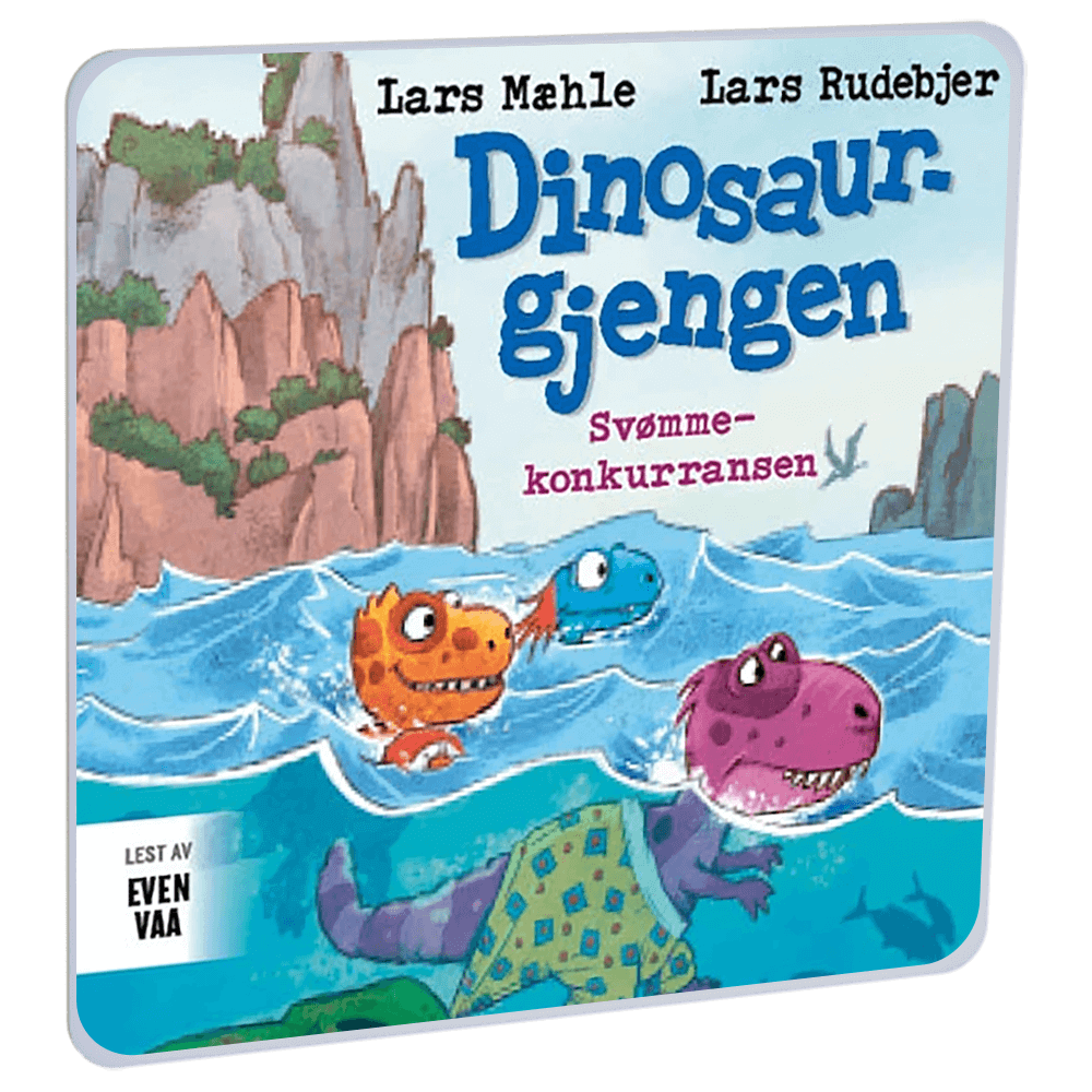 Dinosaurgjengen 2. Svømmekonkurransen av Lars Mæhle – Lydbok til HiRO, norsk høyttaler uten skjerm