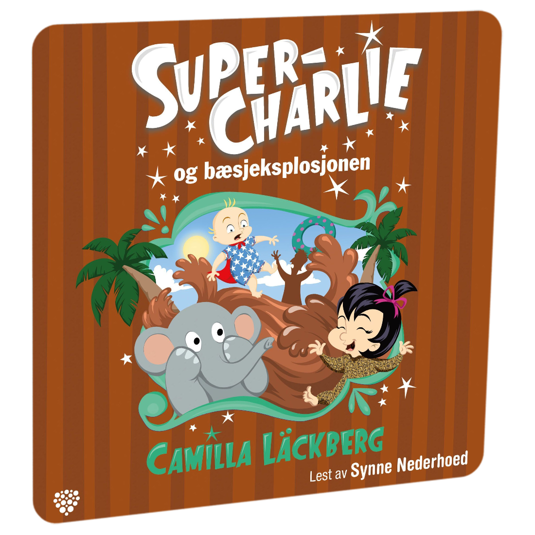 Super-Charlie og bæsjeksplosjonen av Camilla Läckberg. Tilgjengelig på HiRO – norsk, skjermfri høyttaler for barn med musikk og fortellinger