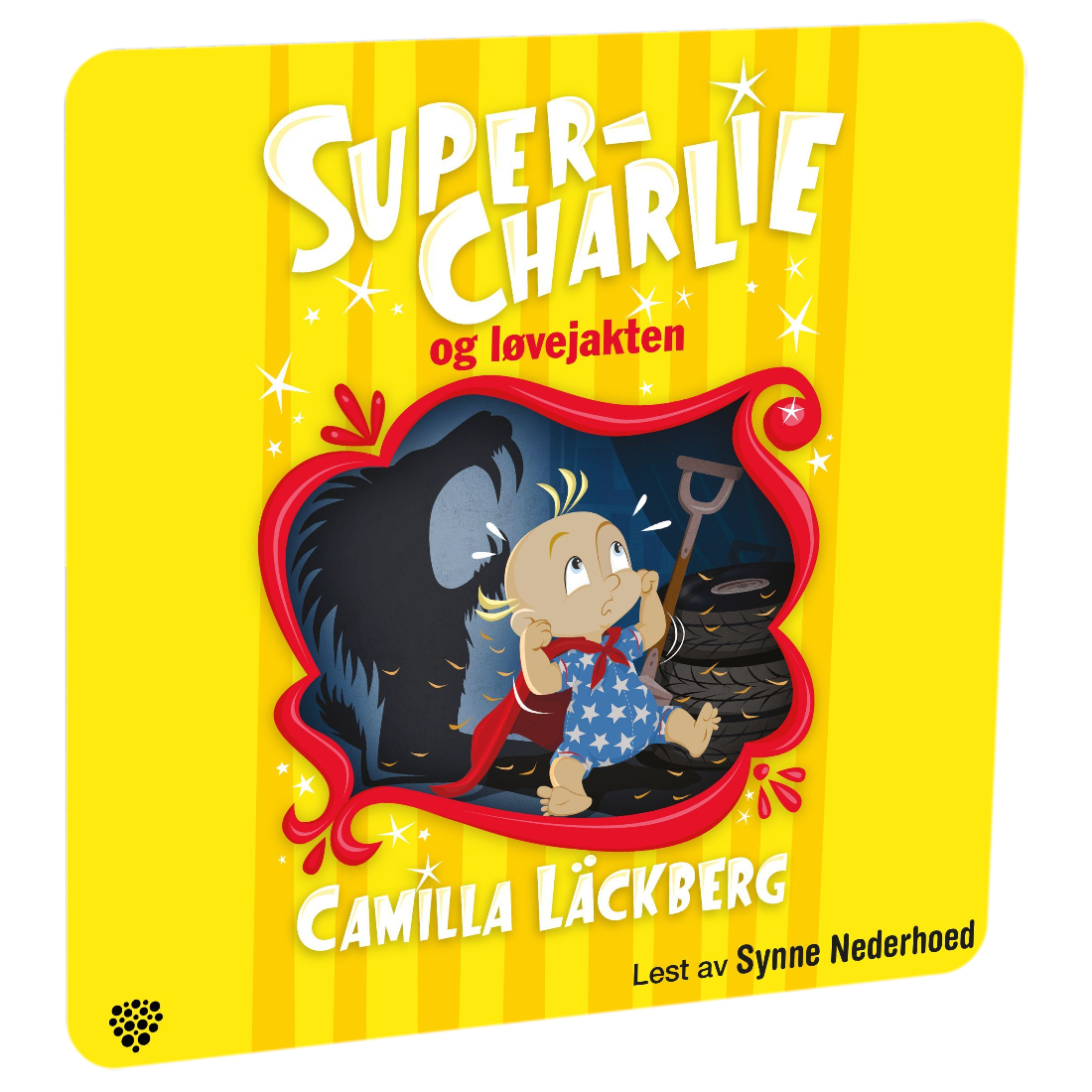 Super-Charlie og løvejakten av Camilla Läckberg. Tilgjengelig på HiRO – norsk, skjermfri høyttaler for barn med musikk og fortellinger