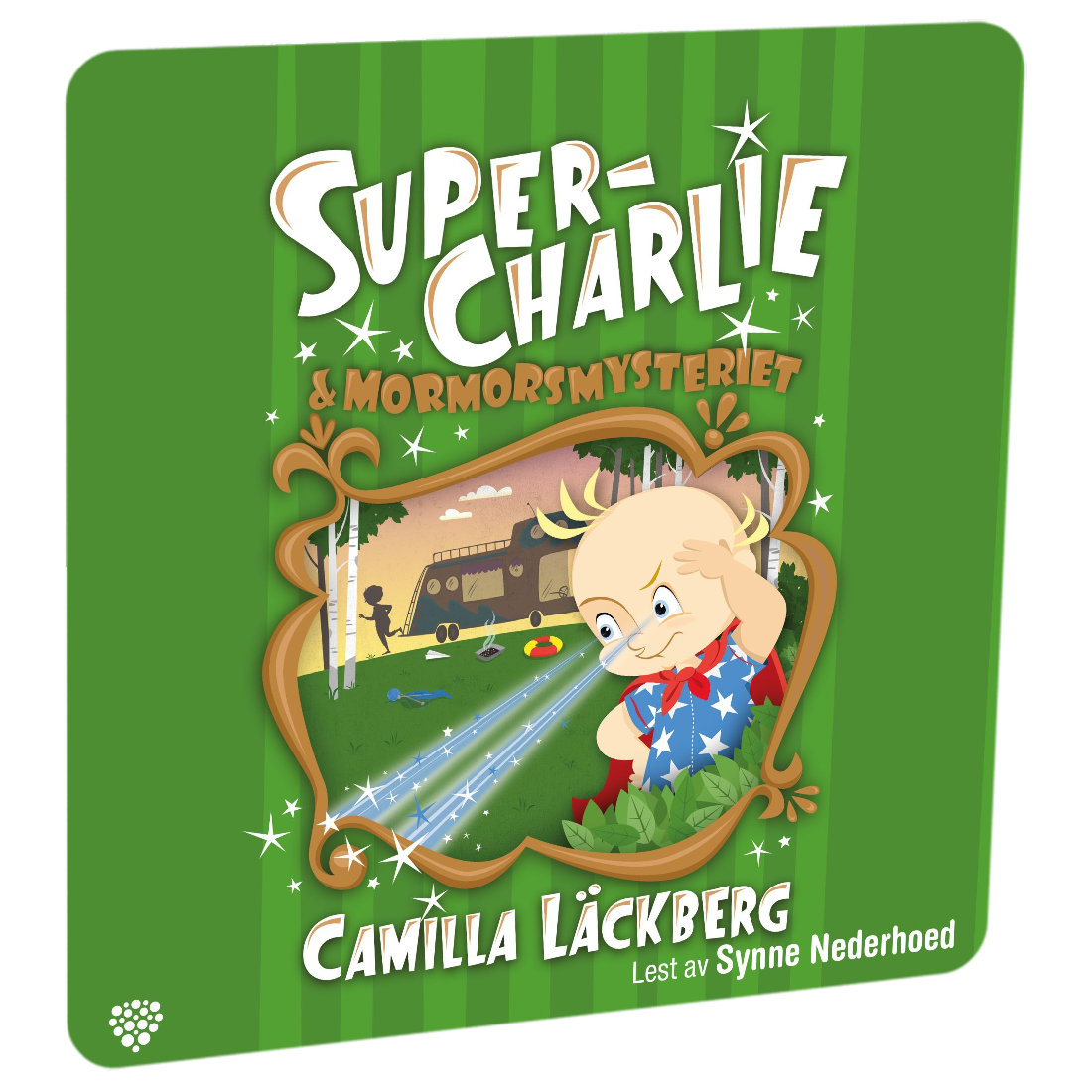 Super-Charlie og mormormysteriet av Camilla Läckberg. Tilgjengelig på HiRO – norsk, skjermfri høyttaler for barn med musikk og fortellinger