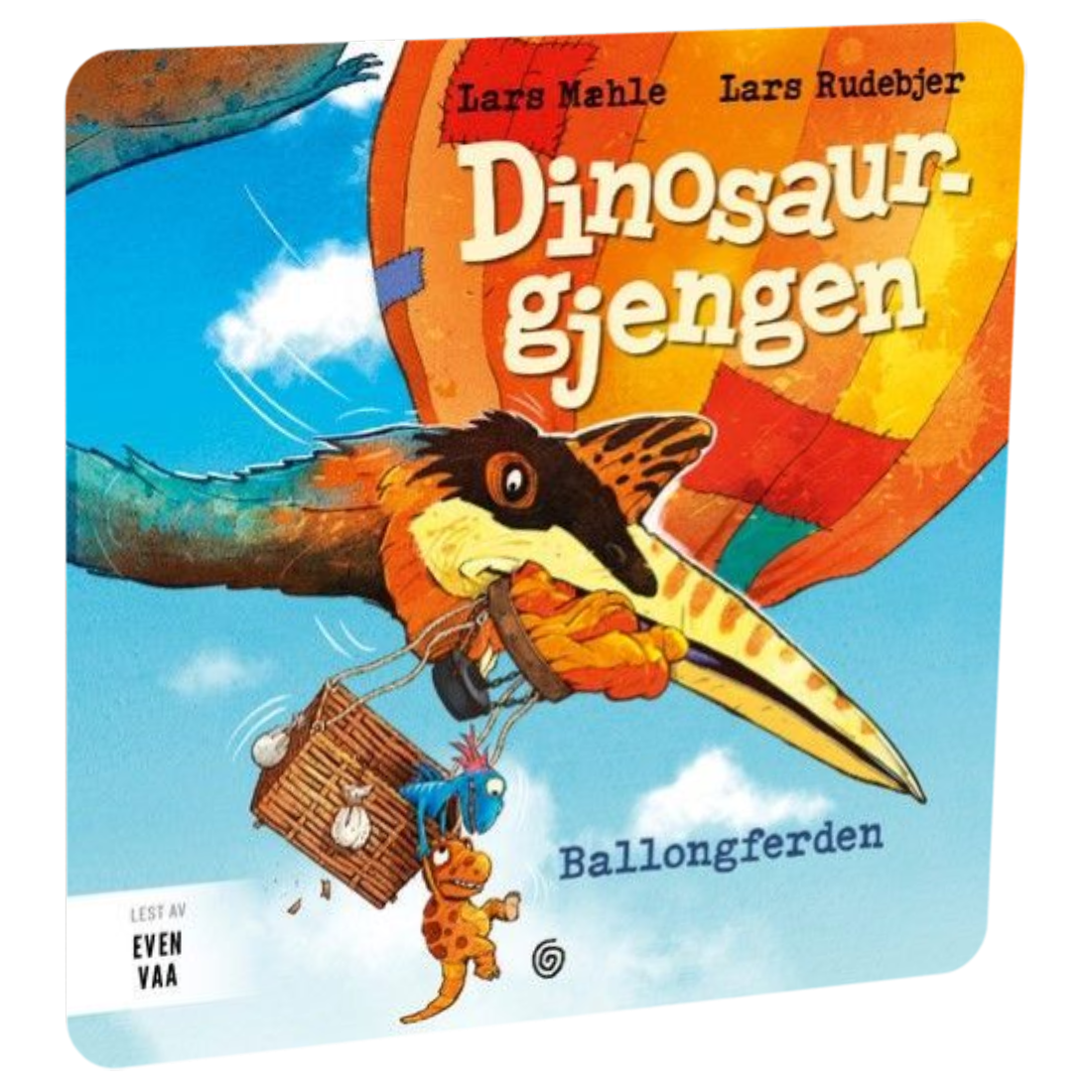 Dinosaurgjengen 12. Ballongferden av Lars Mæhle. Tilgjengelig på HiRO – norsk, skjermfri høyttaler for barn med musikk og fortellinger