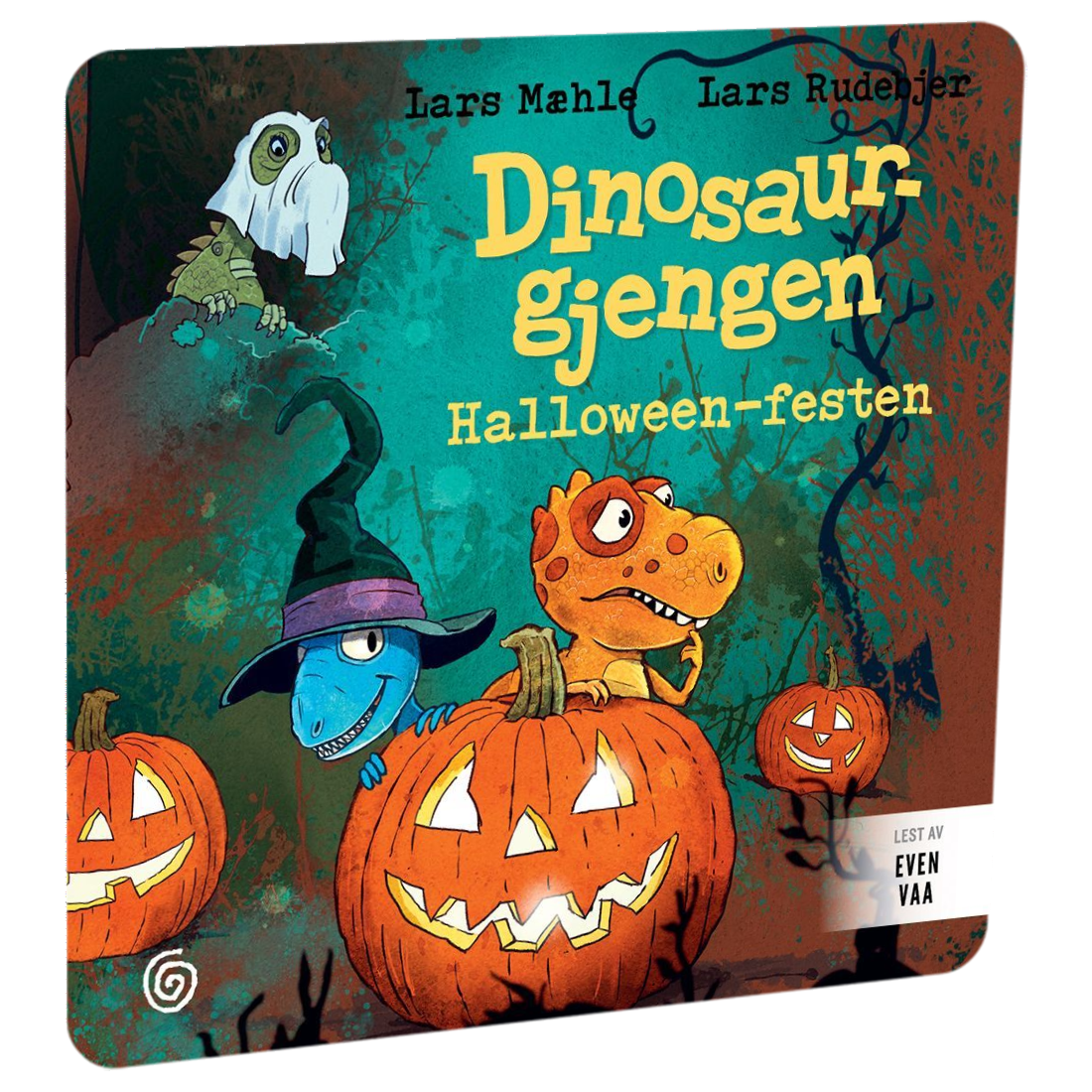 Dinosaurgjengen 9. Halloween-festen av Lars Mæhle. Tilgjengelig på HiRO – norsk, skjermfri høyttaler for barn med musikk og fortellinger