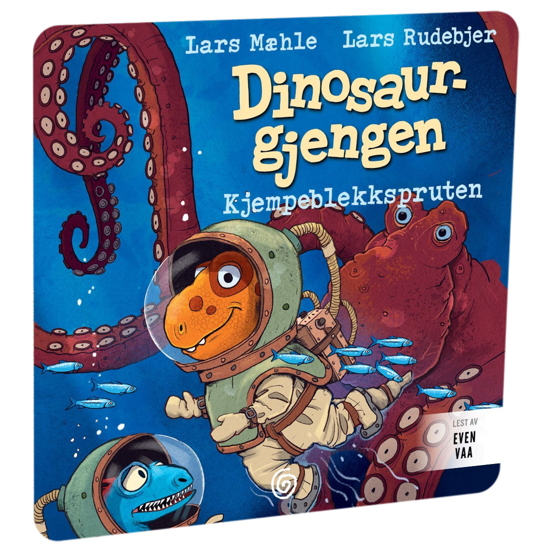 Dinosaurgjengen 8.Kjempeblekkspruten av Lars Mæhle. Tilgjengelig på HiRO – norsk, skjermfri høyttaler for barn med musikk og fortellinger