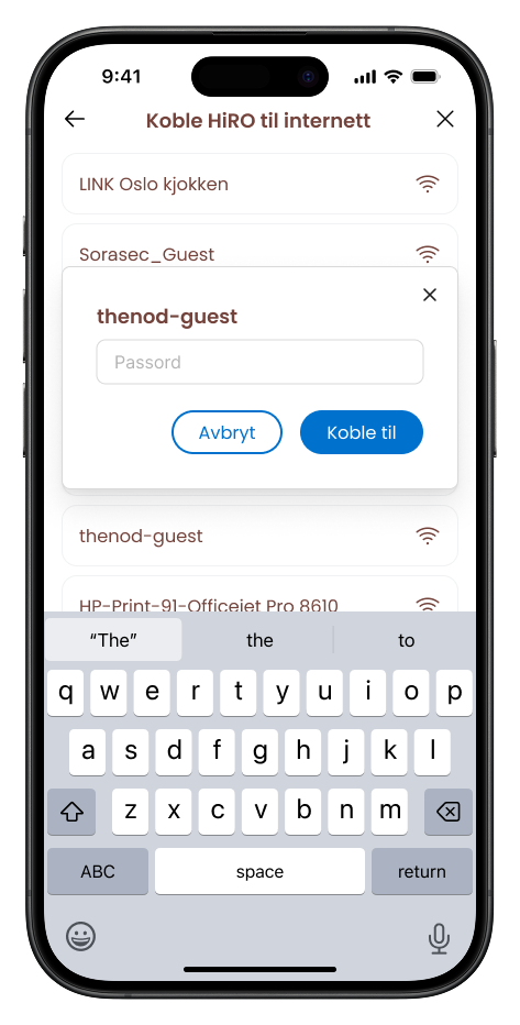 HiRO - Brukermanual - App - Koble til nett - Velg internett - Passord