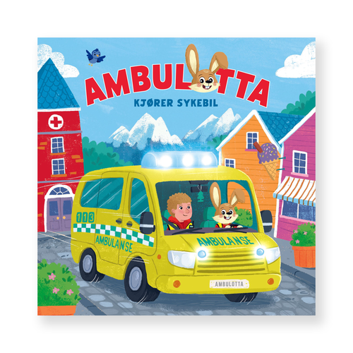 Ambulotta kjører sykebil. Bok + Lydbok | Barnemusikk på HiRO norsk høyttaler uten skjerm