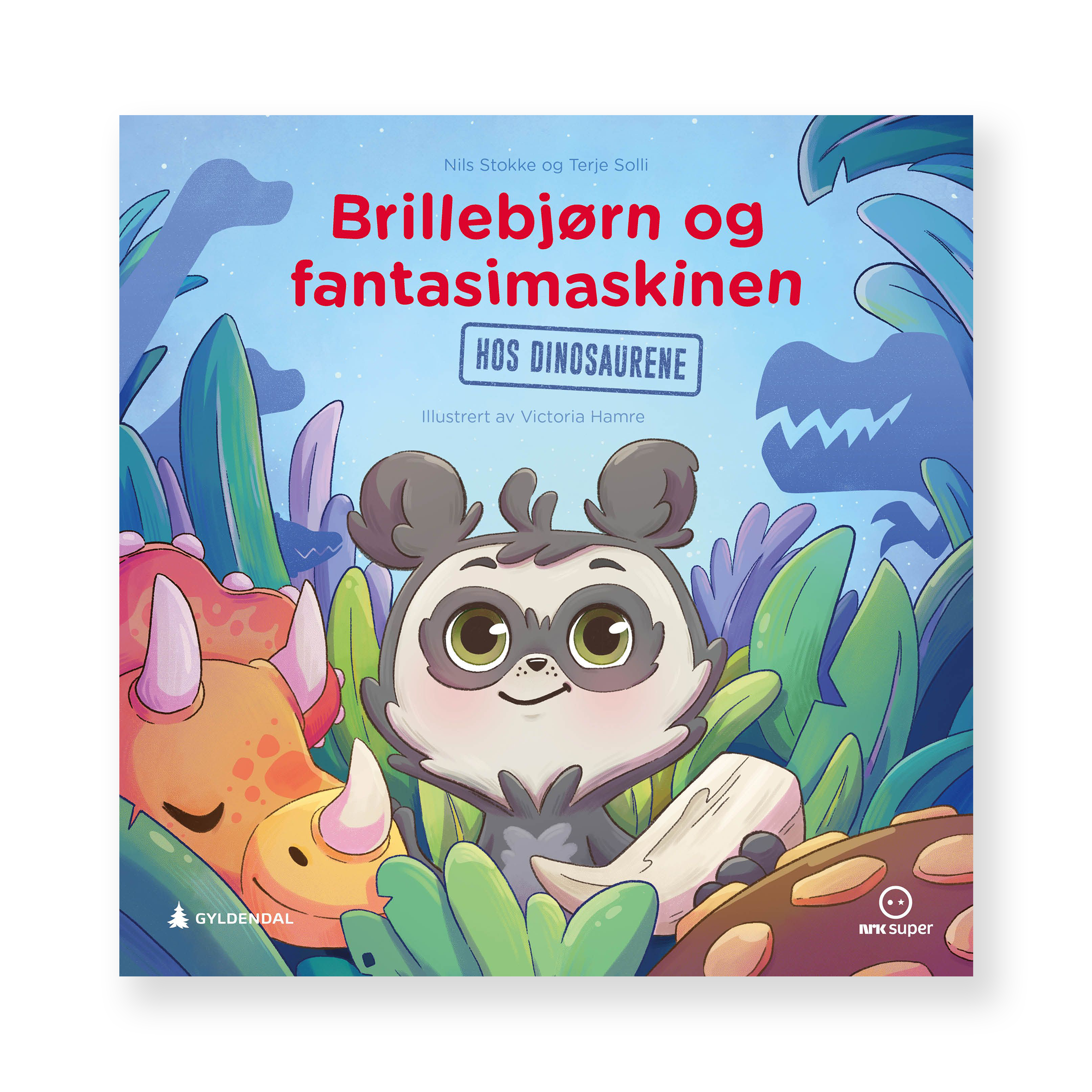 Brillebjørn og Fantasimaskinen: Hos dinosaurene av Nils Stokke. Bok + Lydbok | Barnemusikk på HiRO norsk høyttaler uten skjerm