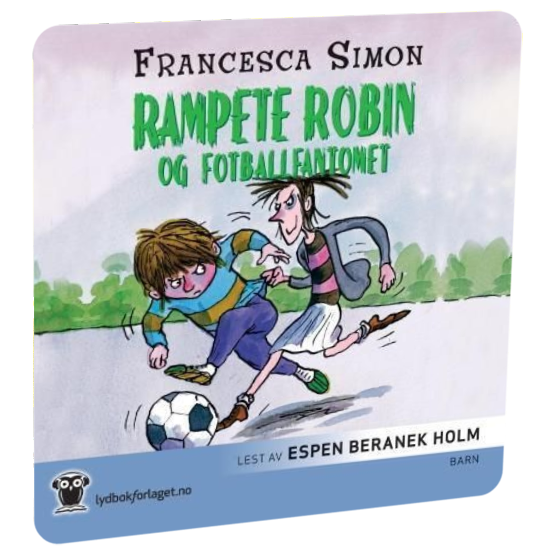 Rampete Robin og fotballfantomet av Francesca Simon Tilgjengelig på HiRO – norsk, skjermfri høyttaler for barn med musikk og fortellinger