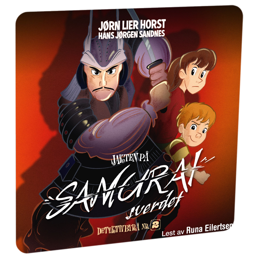 Detektivbyrå nr. 2: Jakten på samuraisverdet av Jørn Lier Horst. Tilgjengelig på HiRO – norsk, skjermfri høyttaler for barn med musikk og fortellinger