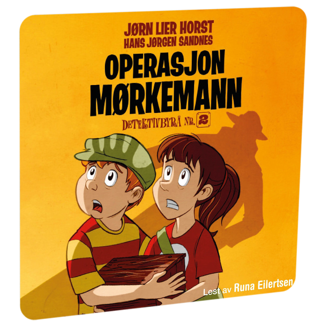 Detektivbyrå nr. 2: Operasjon Mørkemann av Jørn Lier Horst. Tilgjengelig på HiRO – norsk, skjermfri høyttaler for barn med musikk og fortellinger