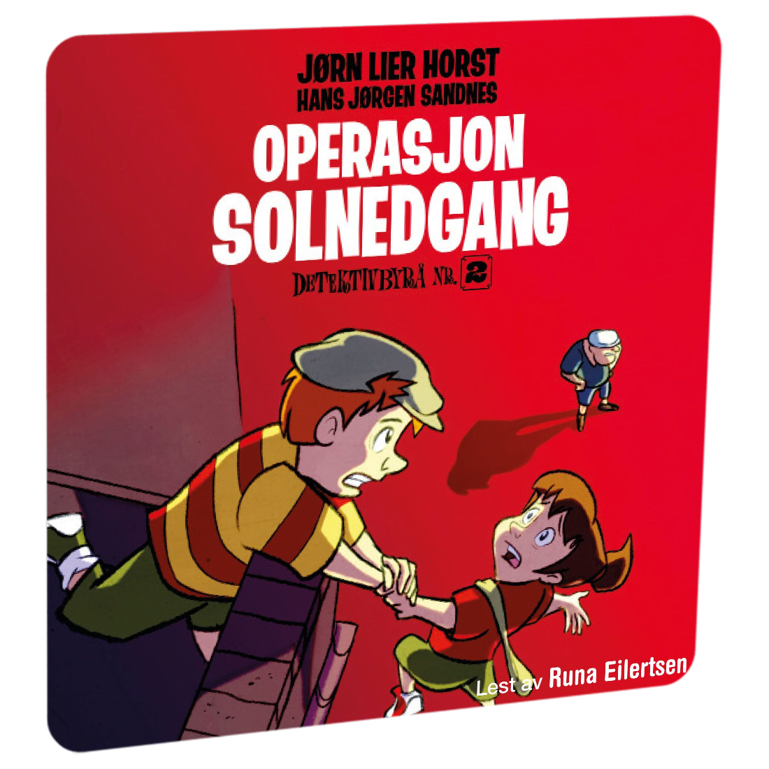 Detektivbyrå nr. 2: Operasjon Solnedgang av Jørn Lier Horst. Tilgjengelig på HiRO – norsk, skjermfri høyttaler for barn med musikk og fortellinger