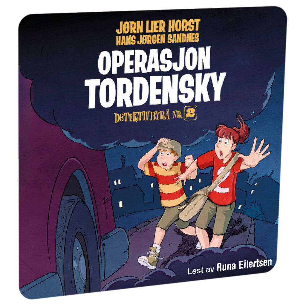 Detektivbyrå nr. 2: Operasjon Tordensky av Jørn Lier Horst. Tilgjengelig på HiRO – norsk, skjermfri høyttaler for barn med musikk og fortellinger