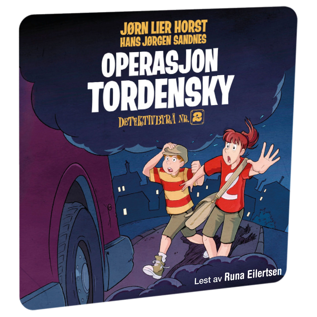 Detektivbyrå nr. 2: Operasjon Tordensky av Jørn Lier Horst. Tilgjengelig på HiRO – norsk, skjermfri høyttaler for barn med musikk og fortellinger