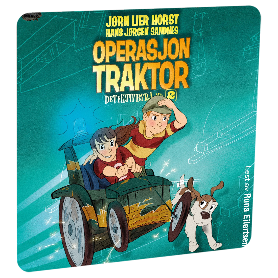 Detektivbyrå nr. 2: Operasjon Traktor av Jørn Lier Horst. Tilgjengelig på HiRO – norsk, skjermfri høyttaler for barn med musikk og fortellinger