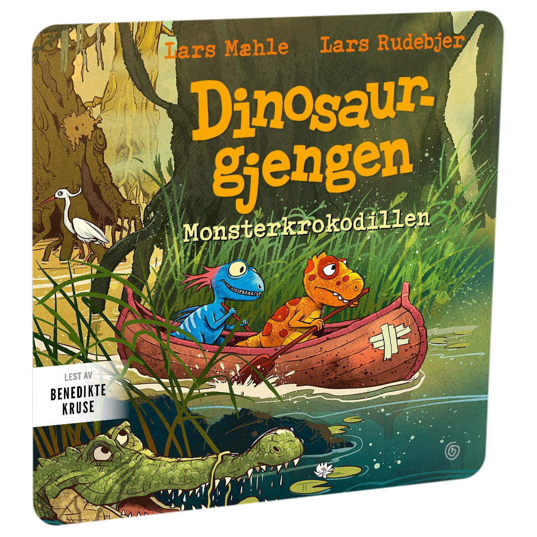 Dinosaurgjengen 11. Monsterkrokodillen av Lars Mæhle. Tilgjengelig på HiRO – norsk, skjermfri høyttaler for barn med musikk og fortellinger