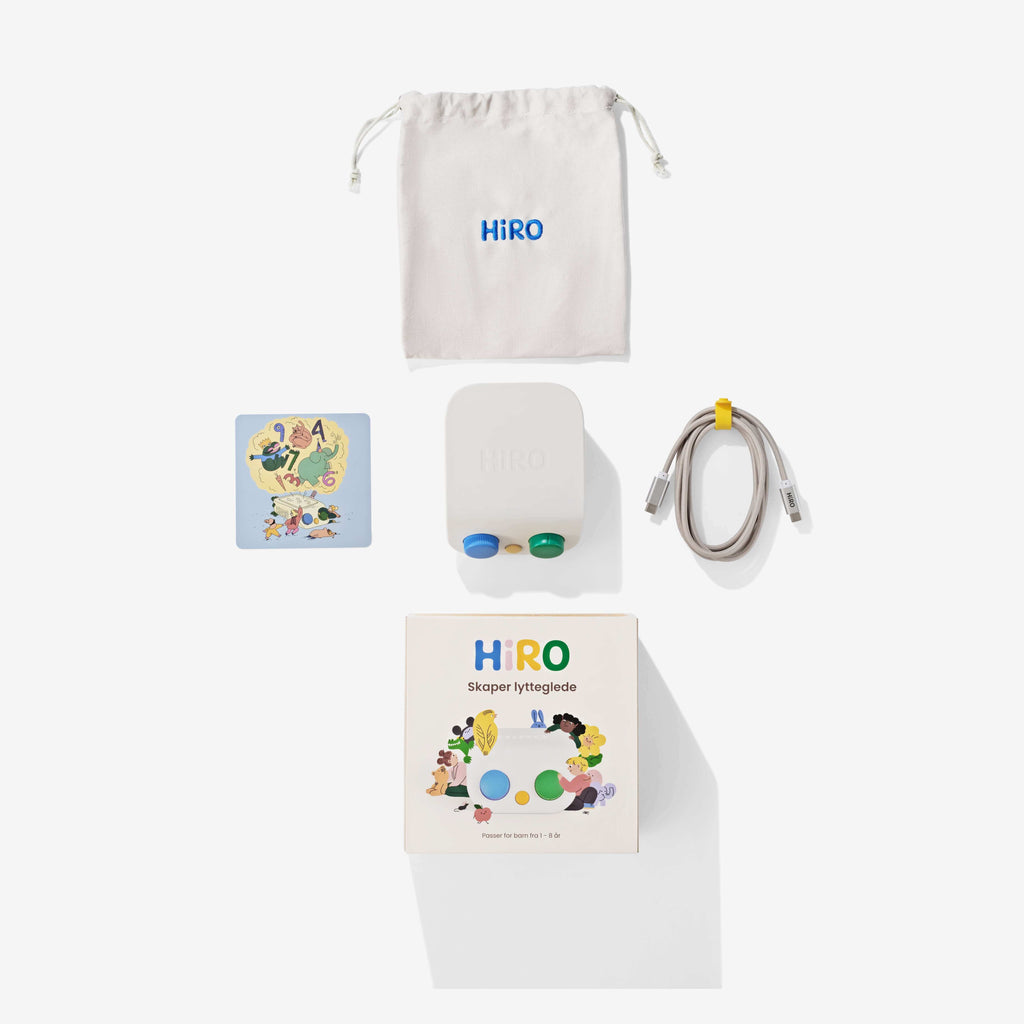HiRO-høyttaler med innholdskort og oppbevaringspose