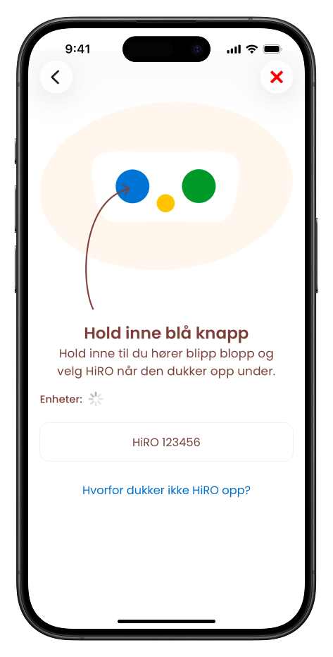 HiRO - Brukermanual - App - Koble til nett - Bla knapp